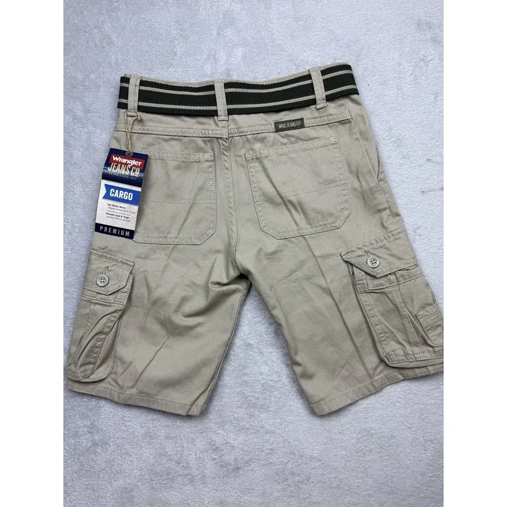 Wrangler Boys Beige Cargo Shorts Size 8 Regular Adjustable Waist Belt